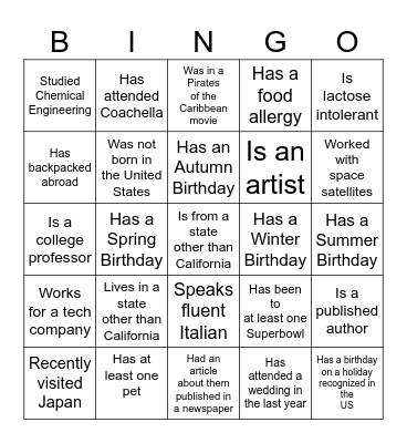 Ice Breaker Bingo Card