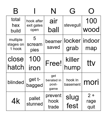 Dead by Daylight - Killer v1 Bingo Card