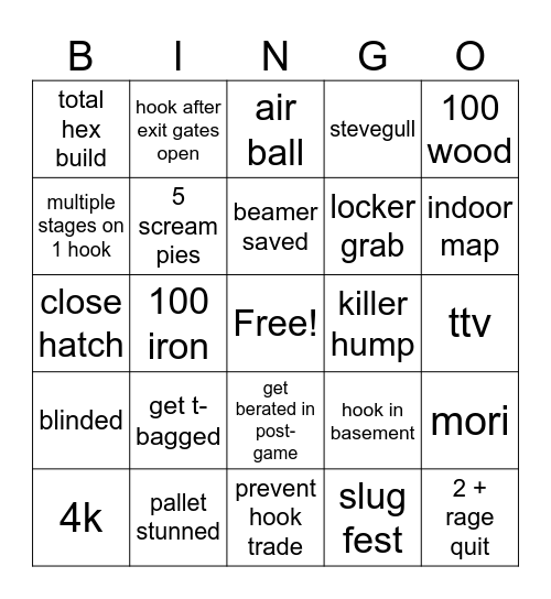 Dead by Daylight - Killer v1 Bingo Card