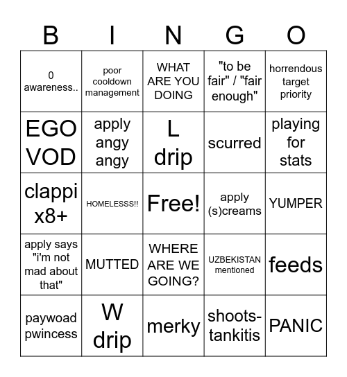 jimpants' amazing Bingo Card