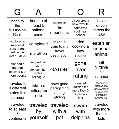 The Adventure Begins Bingo Card