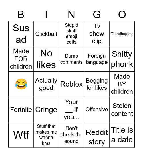 Yt shorts Bingo Card