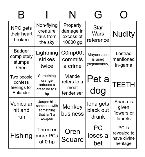 Cass' C2 Bingo Card