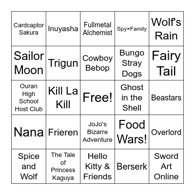 ANIME BINGO Card