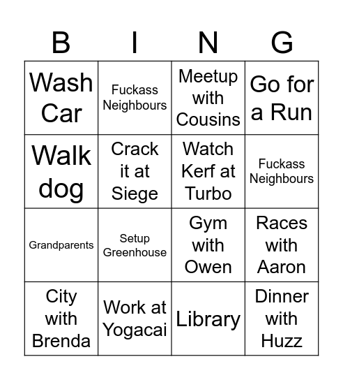 MATT COOPER BINGO Card