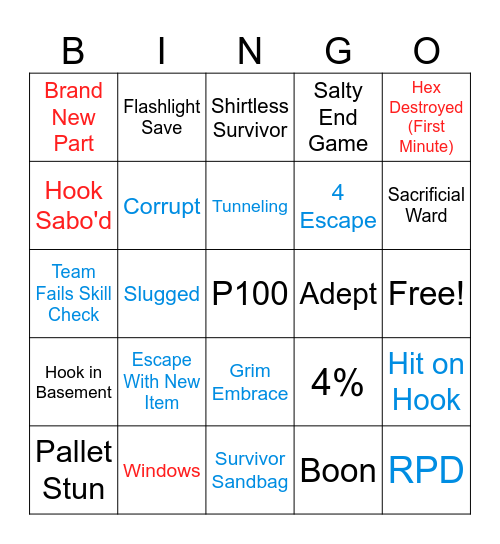 Dead by Daylight 7/16/25 Twoknee (edited) Bingo Card
