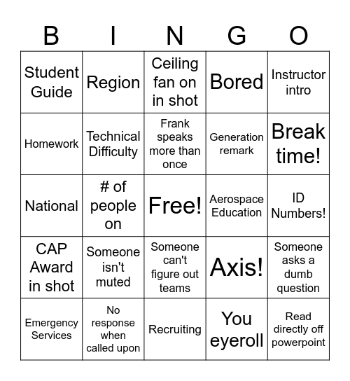 Level 4 Bingo Card