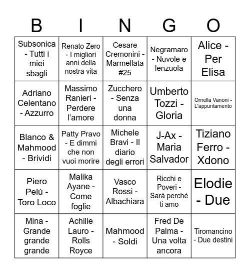 MUSIC BINGO Card