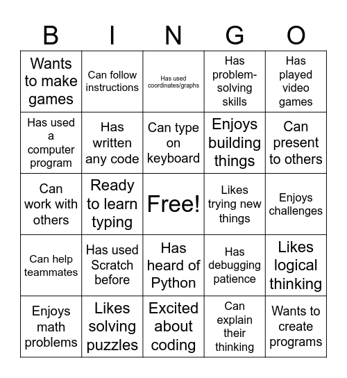 TCSM Python Bingo Card