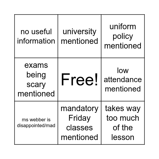 assembly bingo Card