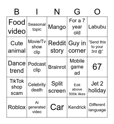 TikTok bingo Card