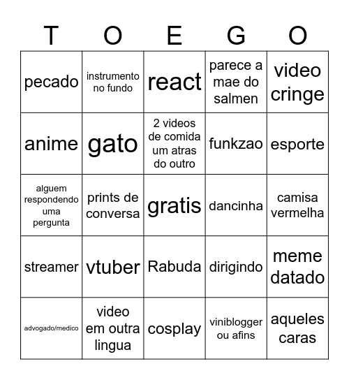 CuteToes Bingo Card