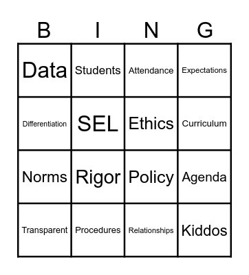 EDU. Word Challenge Bingo Card