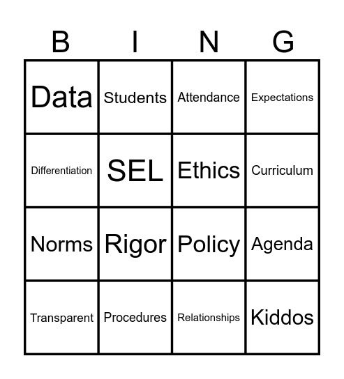 EDU. Word Challenge Bingo Card