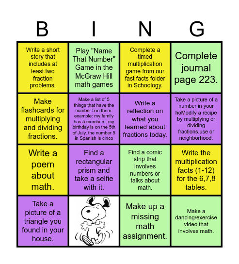 Math Choice Board (5th) Bingo Card