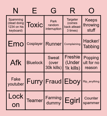 Battlegrounds Bingo Card