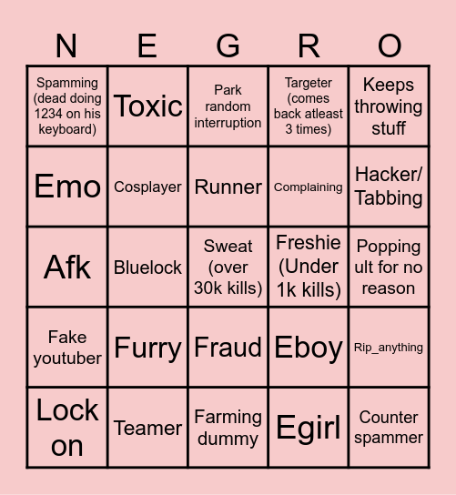 Battlegrounds Bingo Card