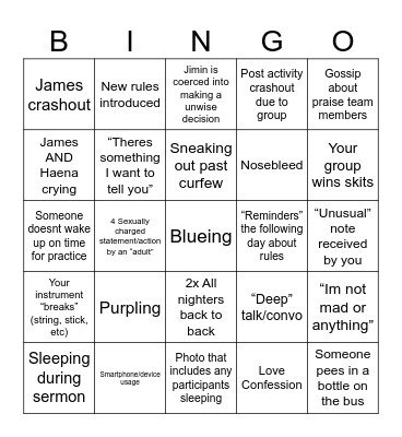 2025 Summer Retreat Bingo Card