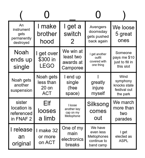 softmore year bingo Card