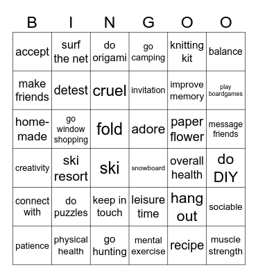 LEISURE TIME Bingo Card