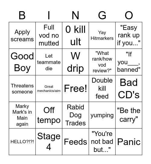 Crazyguy's Bingo Card