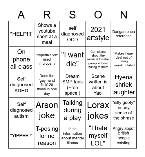 Writing camp 2021 time travellers bingo Card