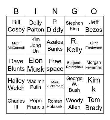 Celebrity deaths 2025 Bingo Card