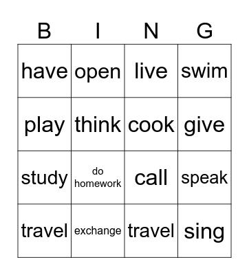 Common Verbs - A1 ESL Bingo Card
