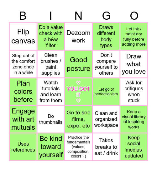 ♡ Good Habits Artist Bingo ♡ Bingo Card