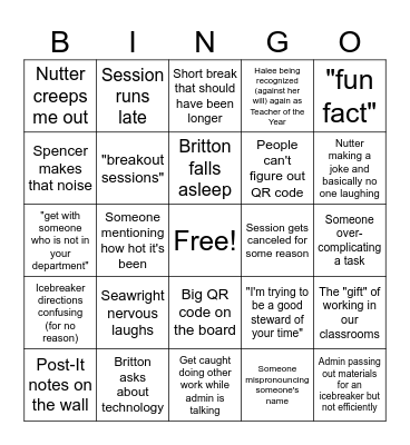 Back to School PD 2025 Bingo Card