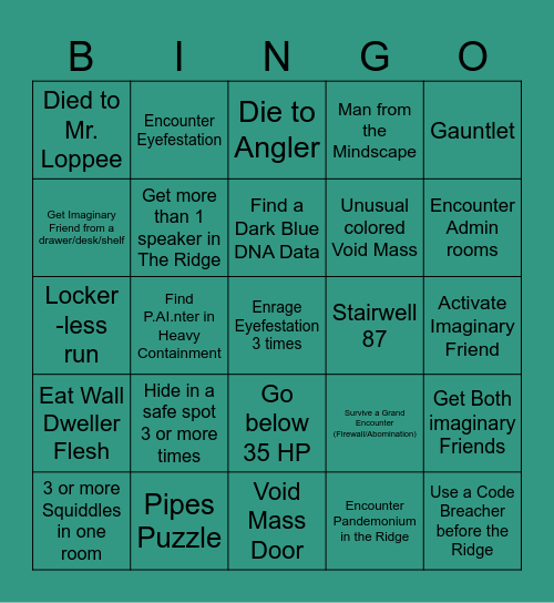Extensive Pressure Bingo Card