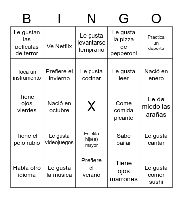 Spanish Bingo Card