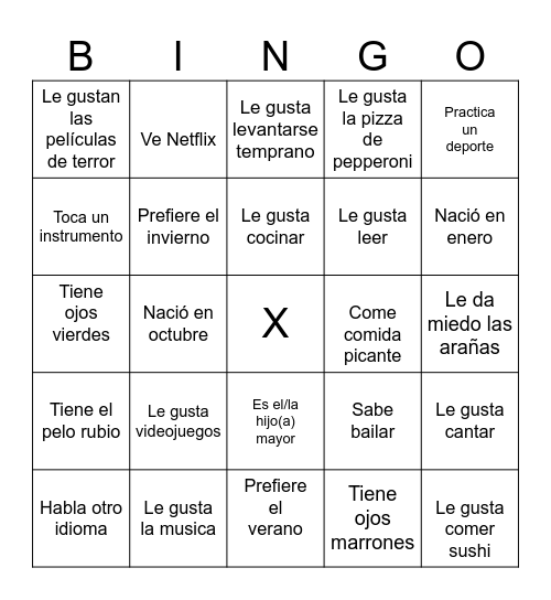 Spanish Bingo Card