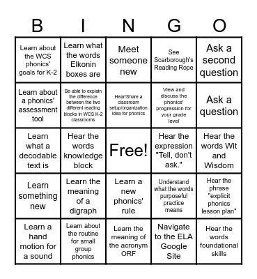 ELA K-2 New Teacher Bingo Card