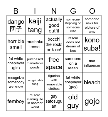 three way anime nyc friends Bingo Card