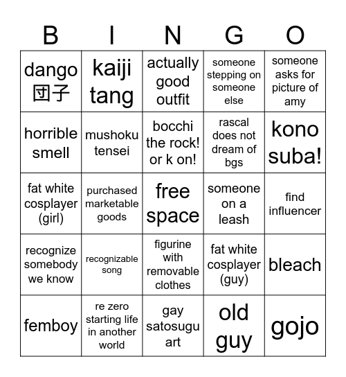 three way anime nyc friends Bingo Card