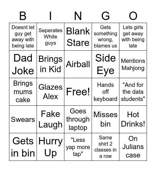 Swanson Bingo Card