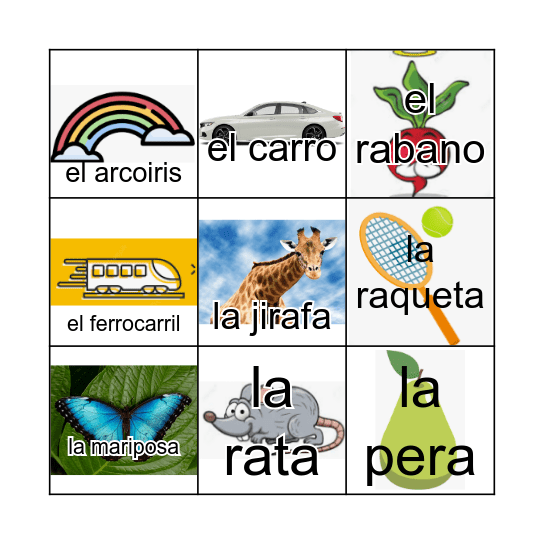 Silabas inversas con la letra R Bingo Card