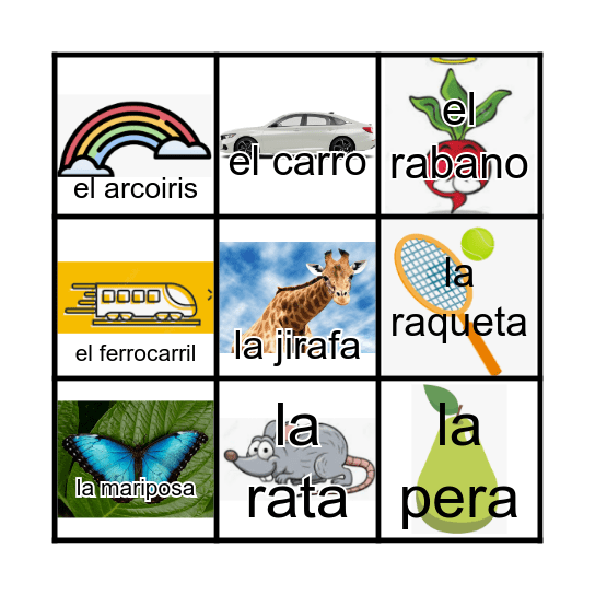 Silabas inversas con la letra R Bingo Card