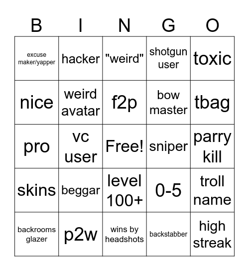 RIVALS Bingo Card