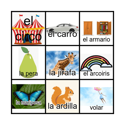Silabas inversas con la letra R Bingo Card