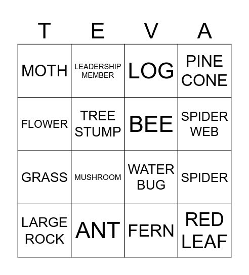Teva Bingotree Bingo Card