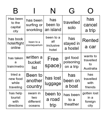 Travel Bingo! Bingo Card