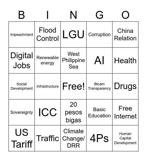 2025 SONA Bingo Card