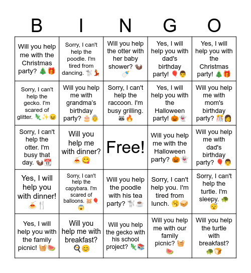 B5 L16 Will you help me with breakfast? 🍳😊 Bingo Card