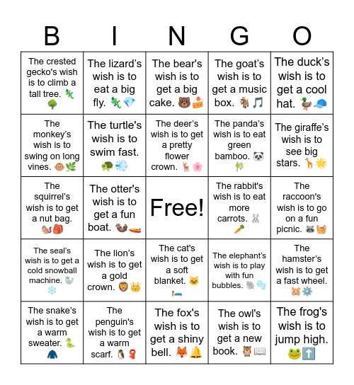 B5 L18 The lizard’s wish is to eat a big fly. 🦎💎 Bingo Card