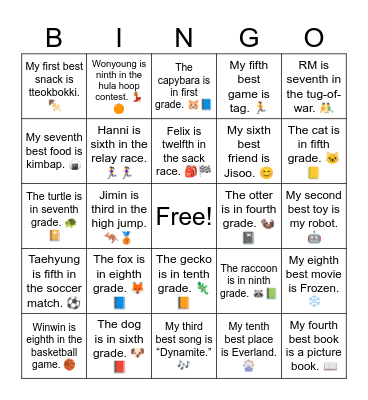 B13 L1 First Second Third Bingo Card