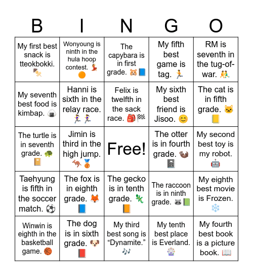 B13 L1 First Second Third Bingo Card