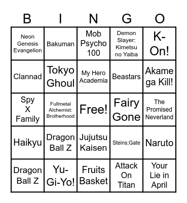 Anime Music! Bingo Card