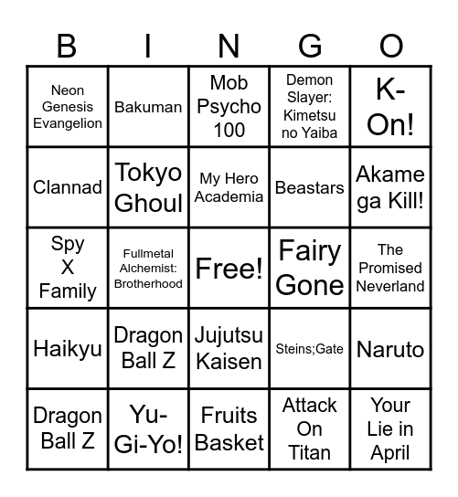 Anime Music! Bingo Card